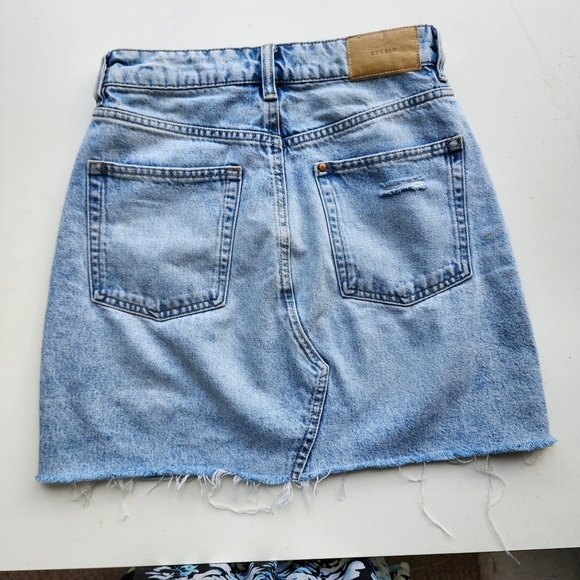 H&M &Denim Skirt Women's Button Fly Cut Off Frayed High Rise Blue Raw Cotton 4 - Picture 7 of 9